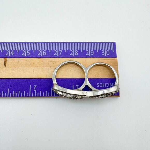 Vintage Two Finger Infinity Rhinestone Ring Statement Bling Unique Edgy Glamour - Picture 9 of 10